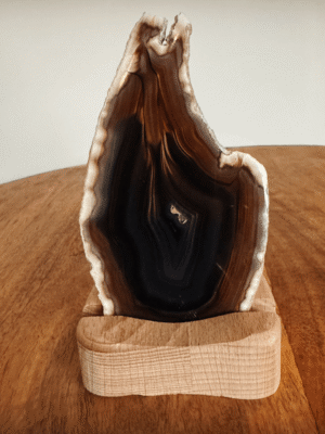 Agaatschijf met houten houder dark brown