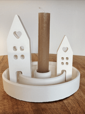 Kaarshouder kaars met huisjes 3