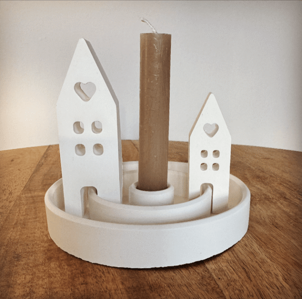 Kaarshouder kaars met huisjes 3
